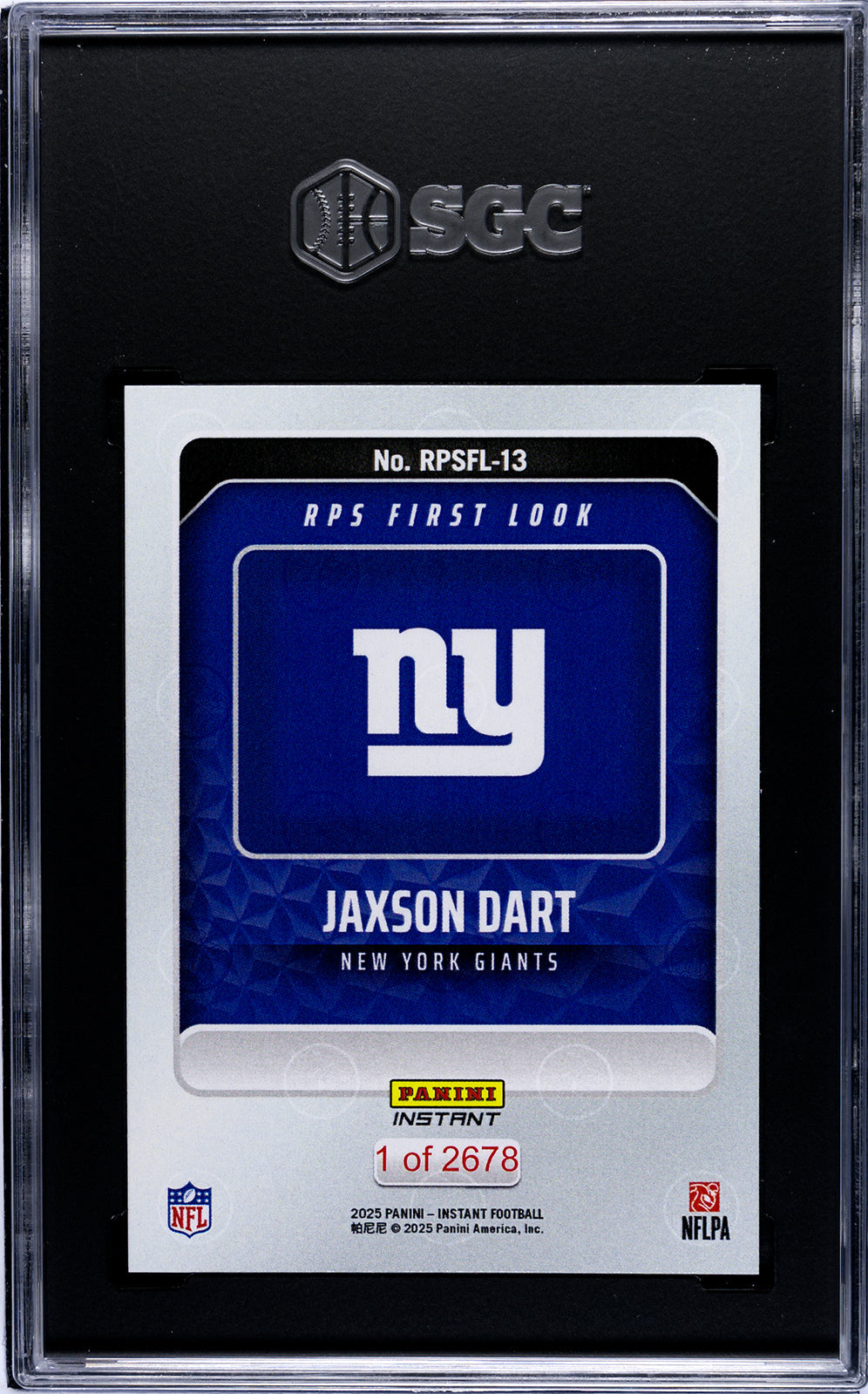 Graded 2025 Panini Instant Jaxson Dart #RPSFL13 RPS First Look Rookie RC Football Card SGC 9.5 Mint+