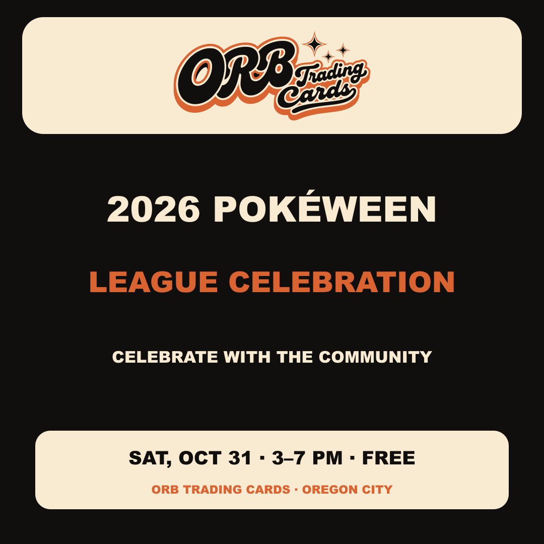 2026 Pokéween League Celebration, October 31, 2026, 3–7 PM, free at ORB Trading Cards
