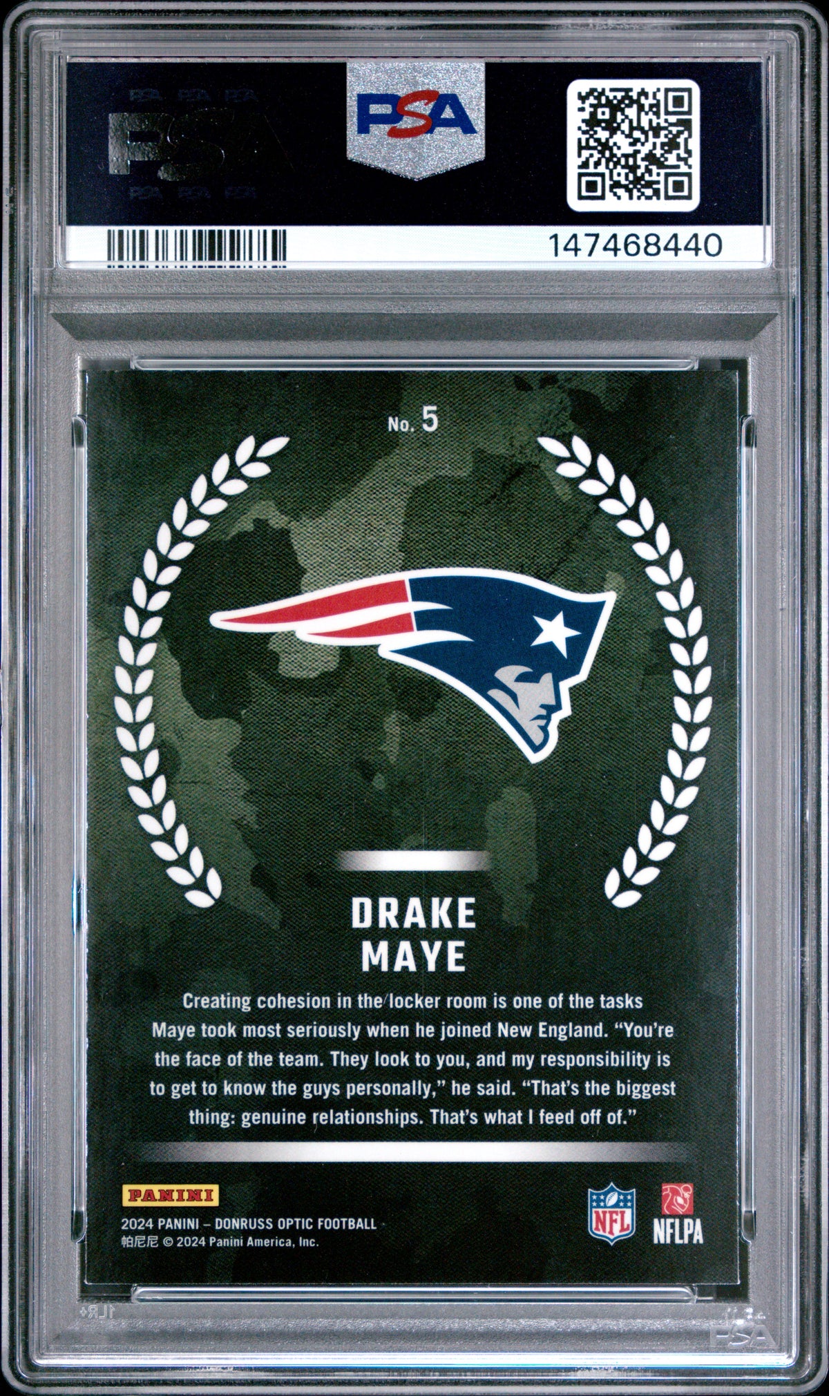 2024 Panini Donruss Optic Rookie Recruits Drake Maye 9 PSA #5