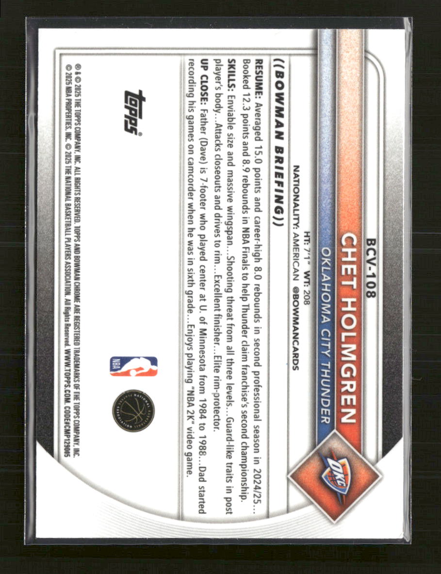 2025-26 Bowman Chrome Blue Shimmer Chet Holmgren #/150 #BCV-108
