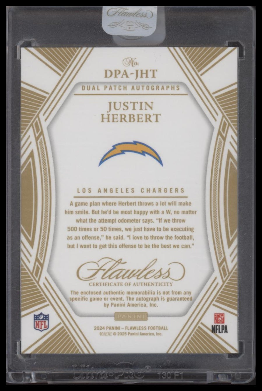 2024 Panini Flawless Dual Patch Autographs Justin Herbert #/25 Auto #DPA-JHT