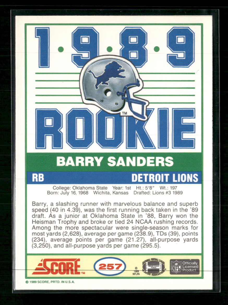1989 Score Barry Sanders Rookie #257