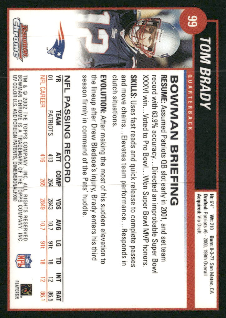 2002 Bowman Chrome Tom Brady #99