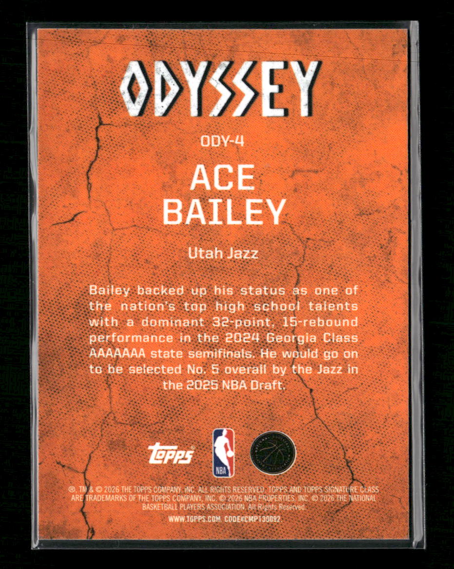 2025-26 Topps Signature Class Odyssey Rookie Card (RC) Ace Bailey #ODY-4