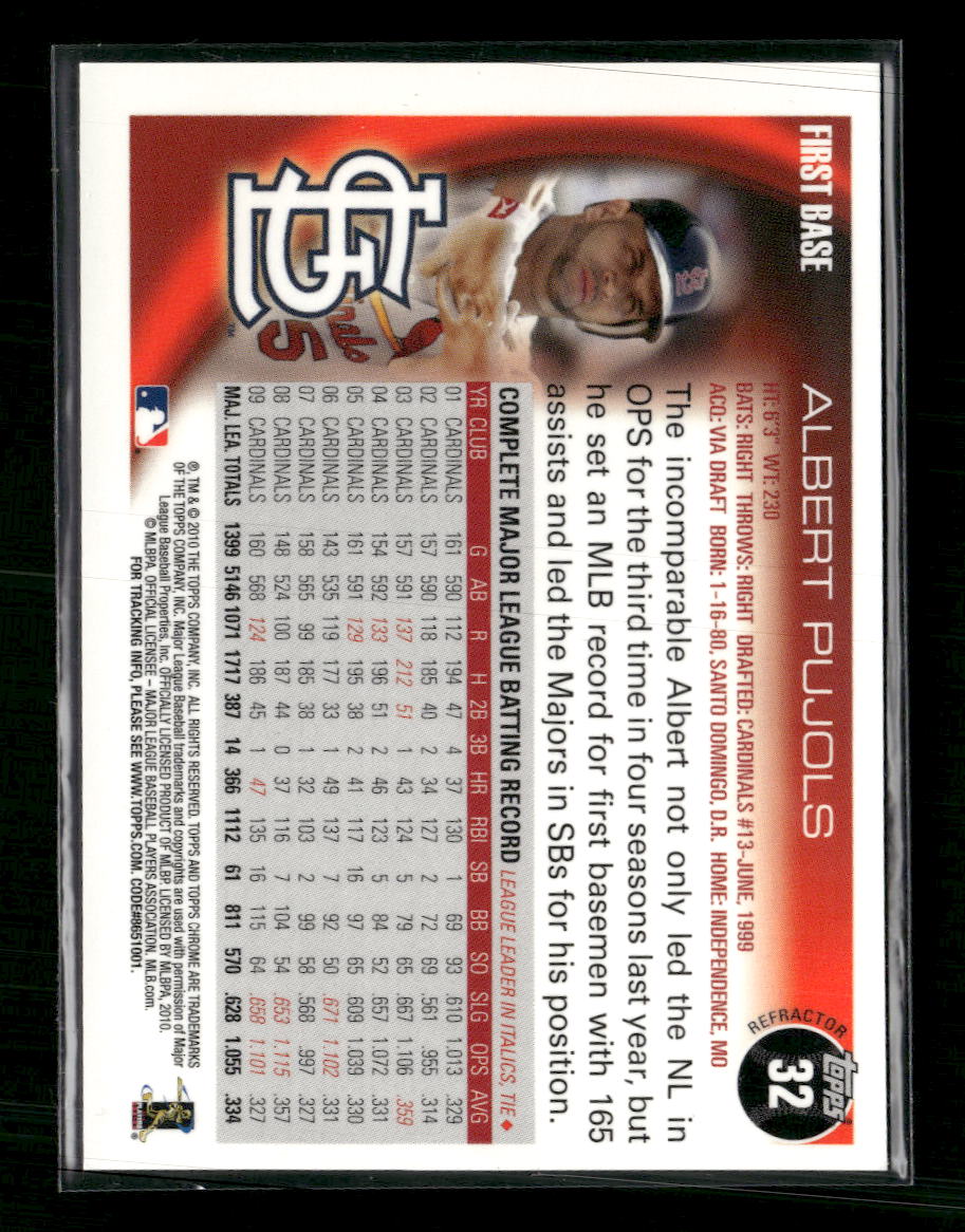 2010 Topps Chrome Refractors Albert Pujols #32