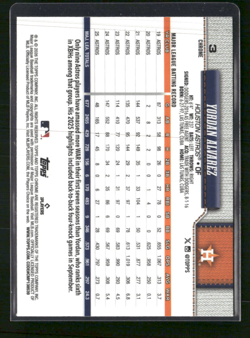 2026 Topps Chrome Yordan Alvarez #3