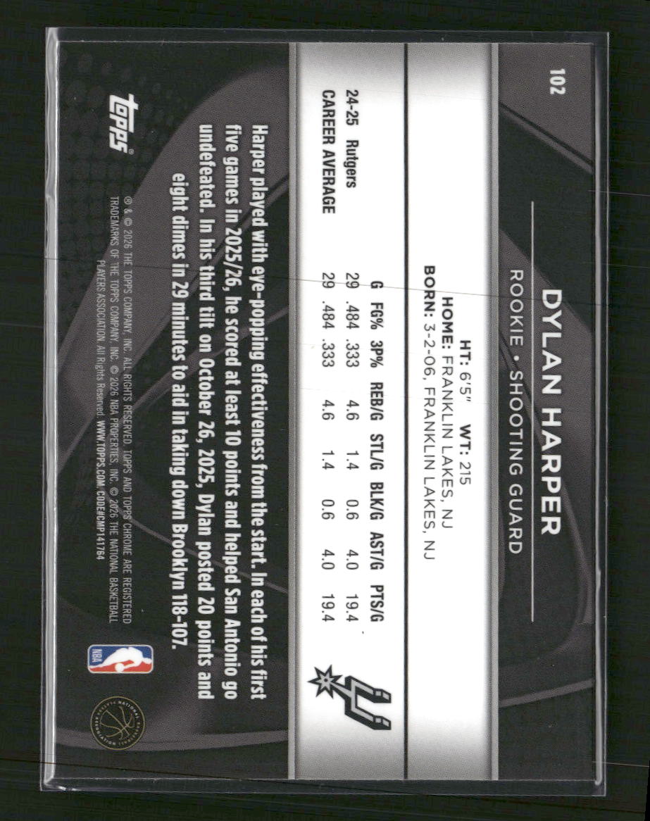2025-26 Topps Chrome Black Dylan Harper RC #102