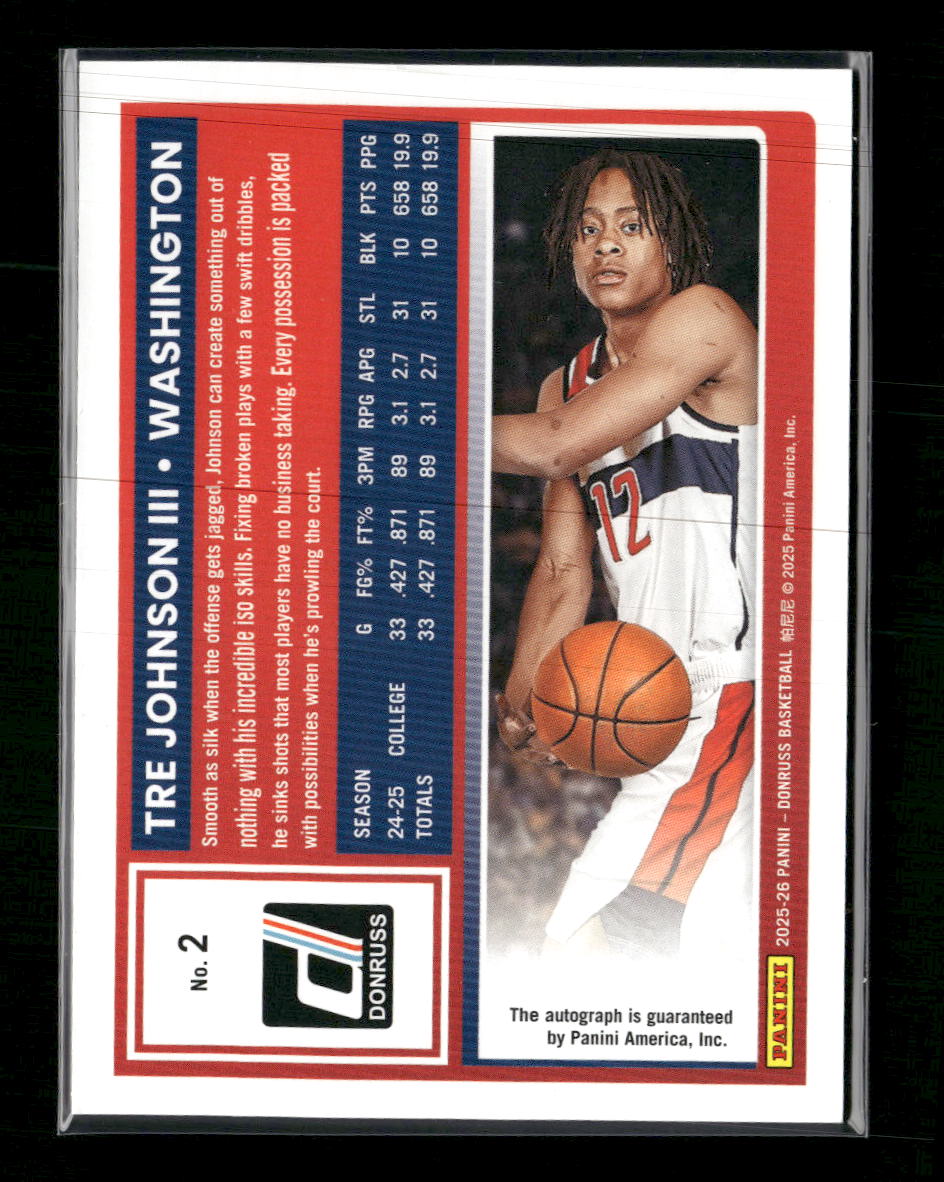 2025-26 Donruss Base Autographs Tre Johnson III #/99 #2