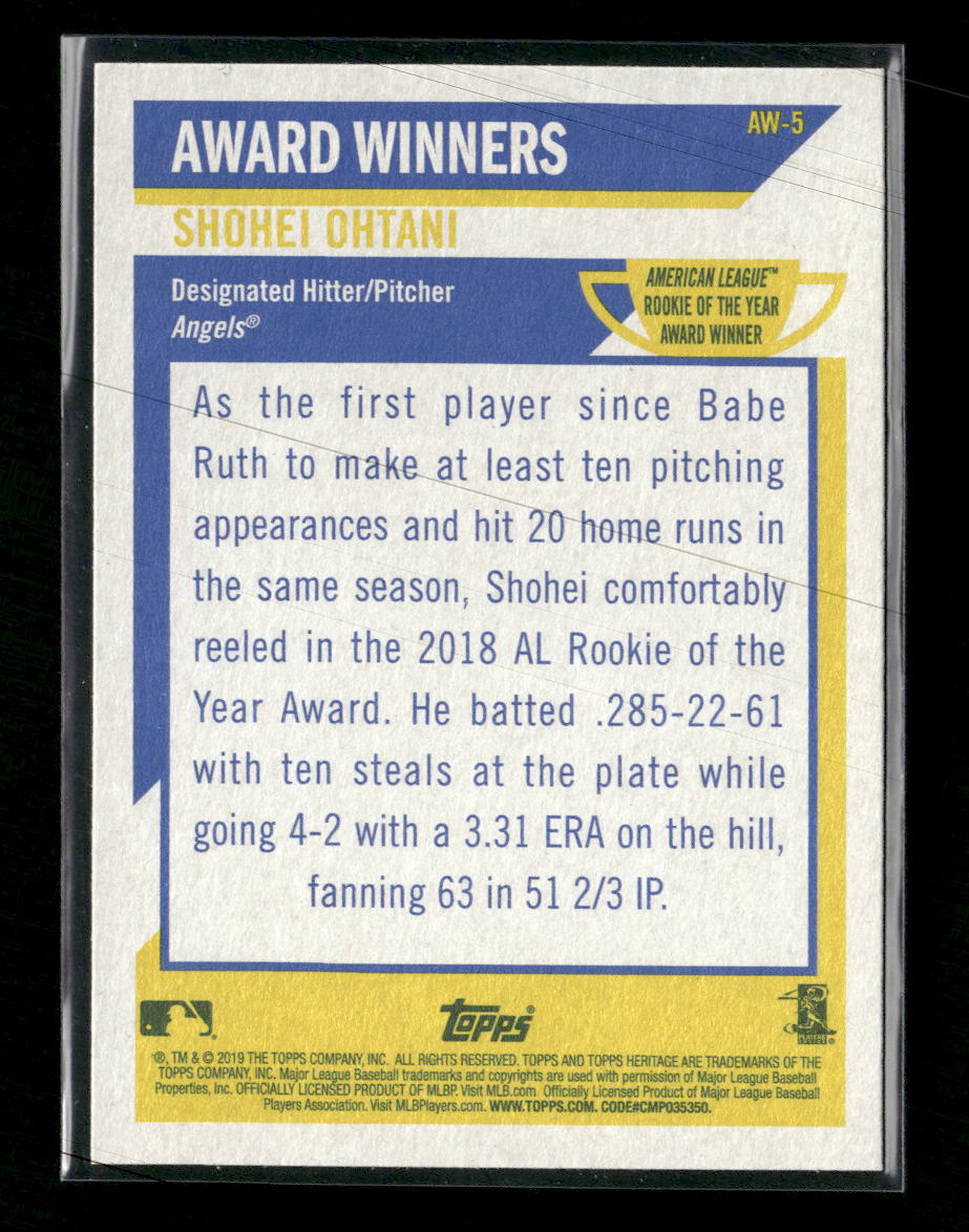 2019 Topps Heritage Award Winners Shohei Ohtani #AW-5