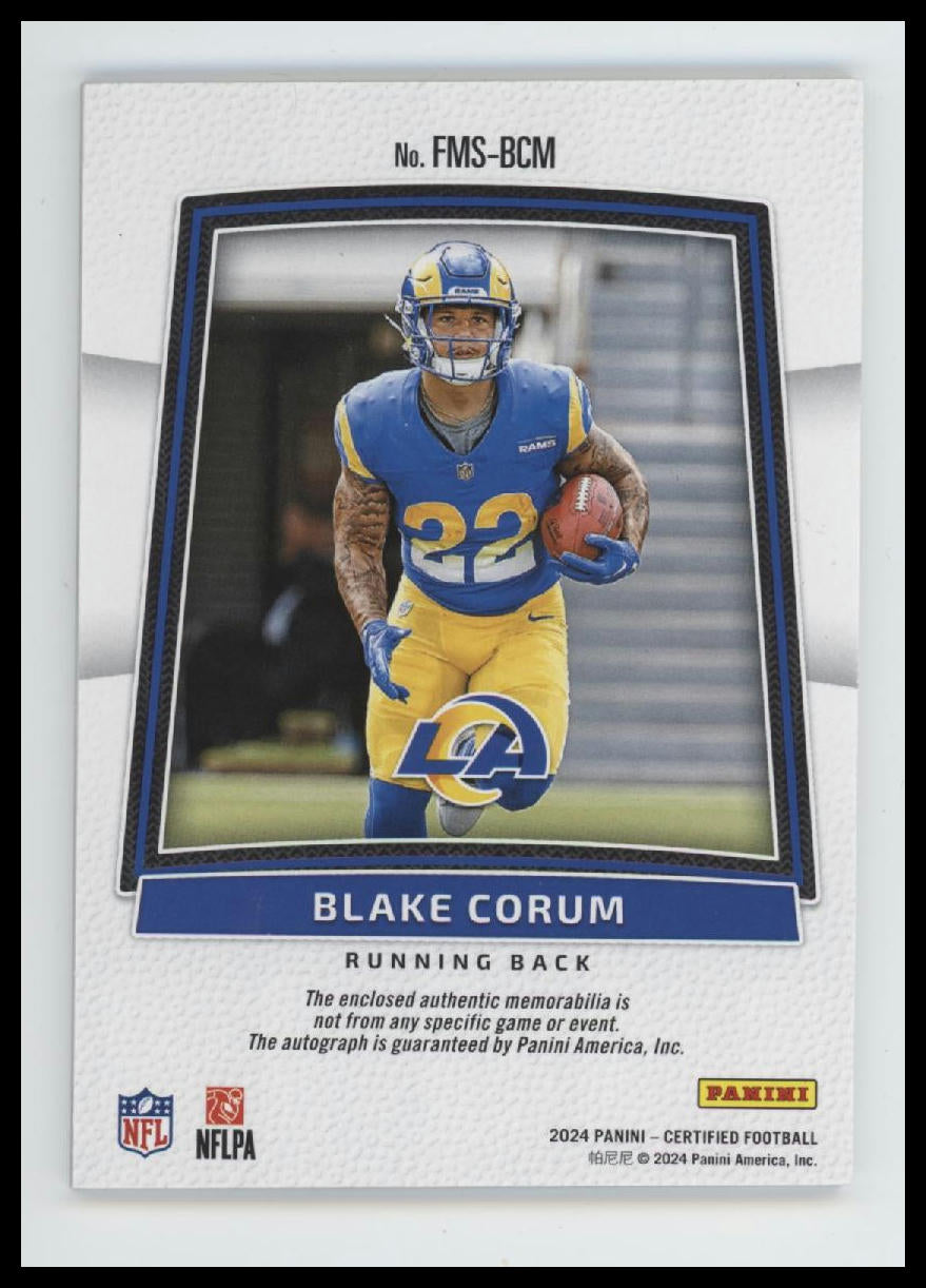 2024 Panini Certified Freshman Fabric Pink Blake Corum #/299 Auto #FMS-BCM