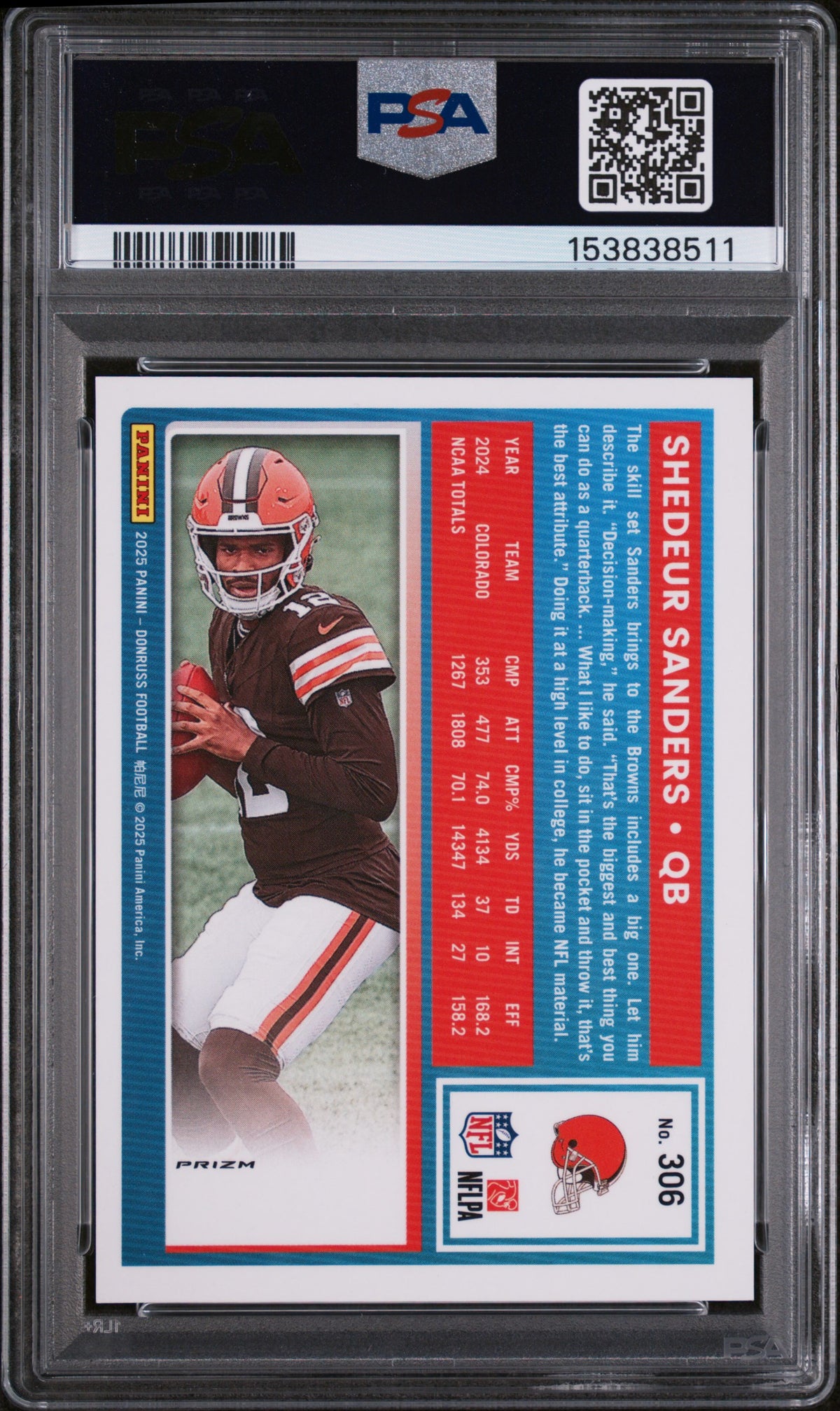 2025 Panini Donruss Optic Prev-Football Emoji Shedeur Sanders 9 PSA #306
