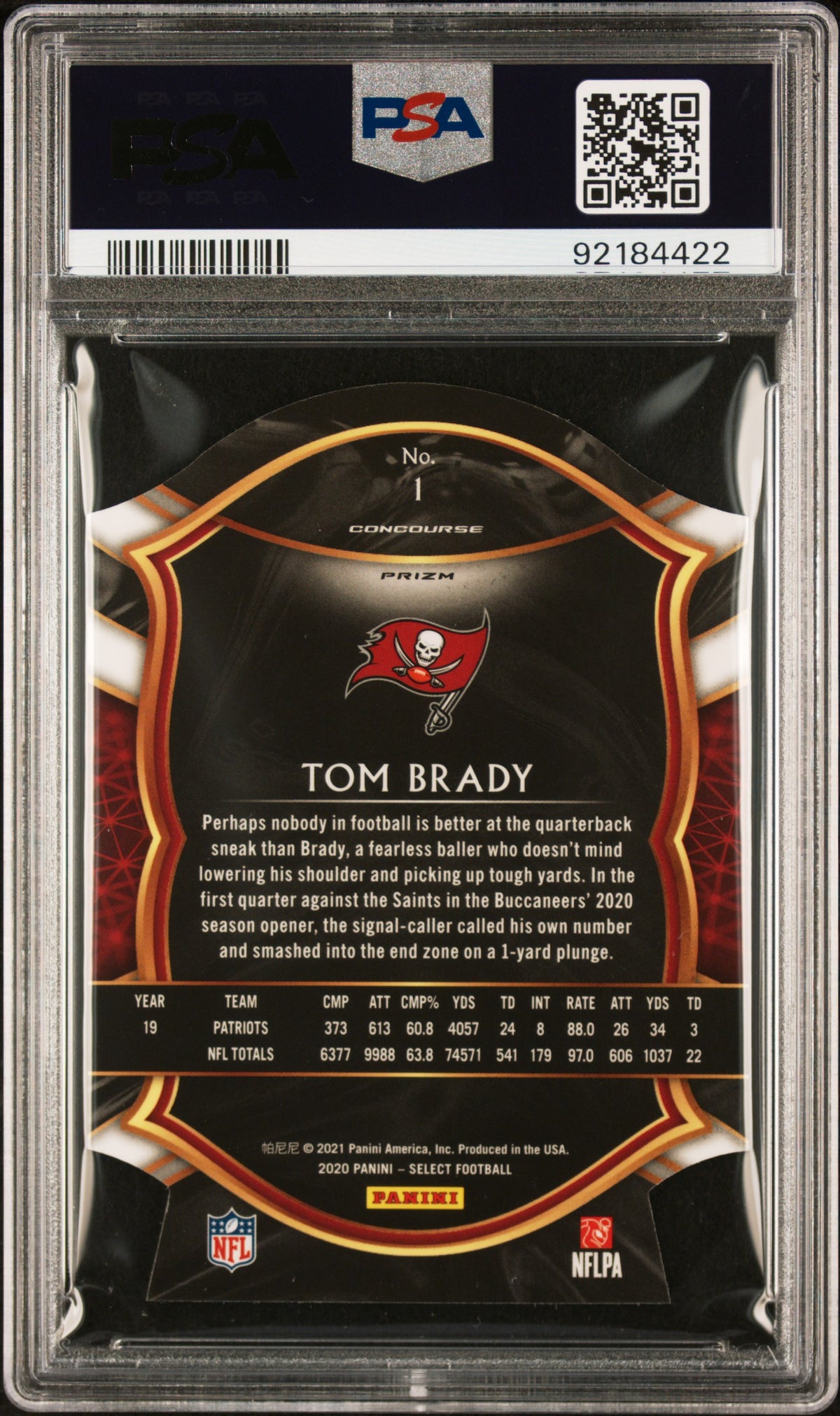 2020 Panini Select Die-Cut Red Prizm Tom Brady 9 PSA #1