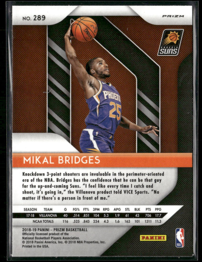 2018-19 Panini Prizm Prizms Silver Mikal Bridges RC #289