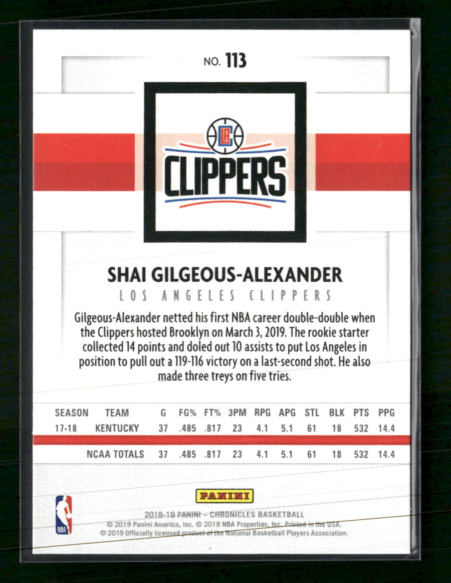 2018-19 Panini Chronicles Pink Shai Gilgeous-Alexander RC #113