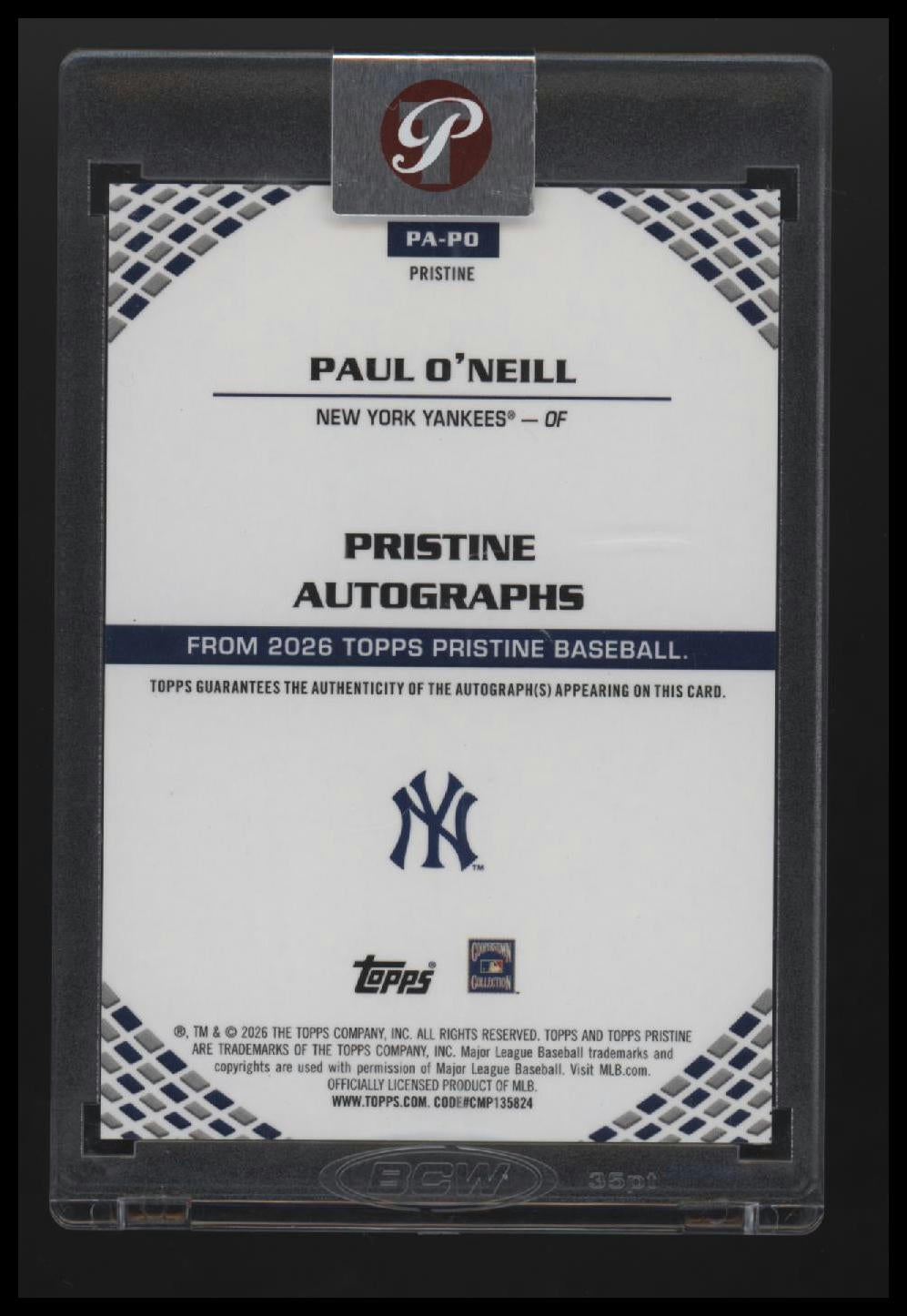 2025 Topps Pristine Autographs Purple Refractors Paul O'Neill #/99 AU #PA-PO