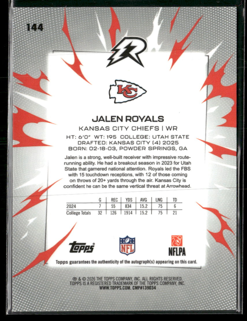 2025 Topps Resurgence Signatures Black & White Refractor Jalen Royals #/375 #144