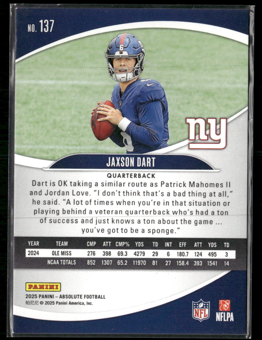 2025 Panini Absolute Countdown Calendar Red Squares #/850 Jaxson Dart #137