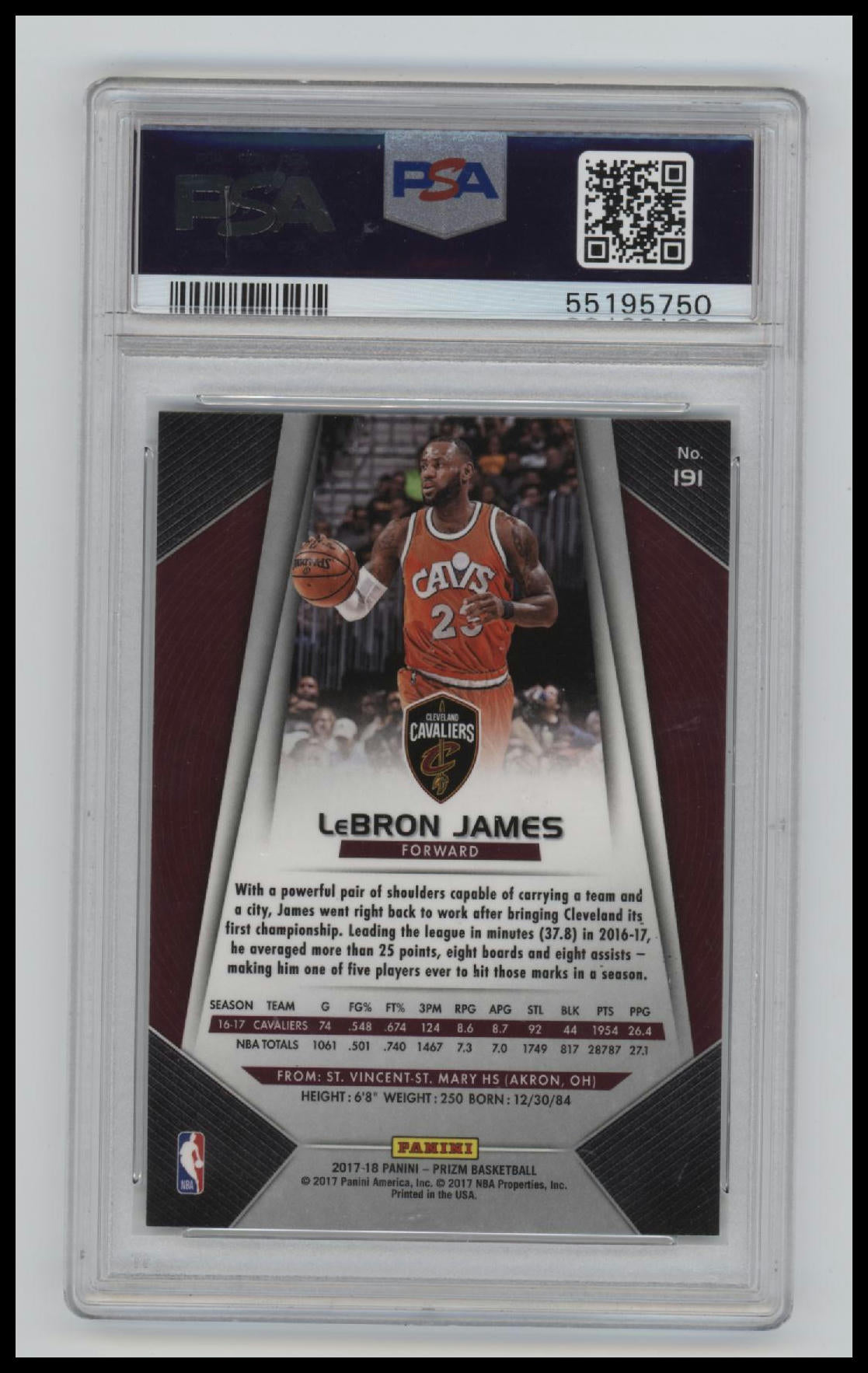 2017 Panini Prizm Lebron James 9 PSA #191