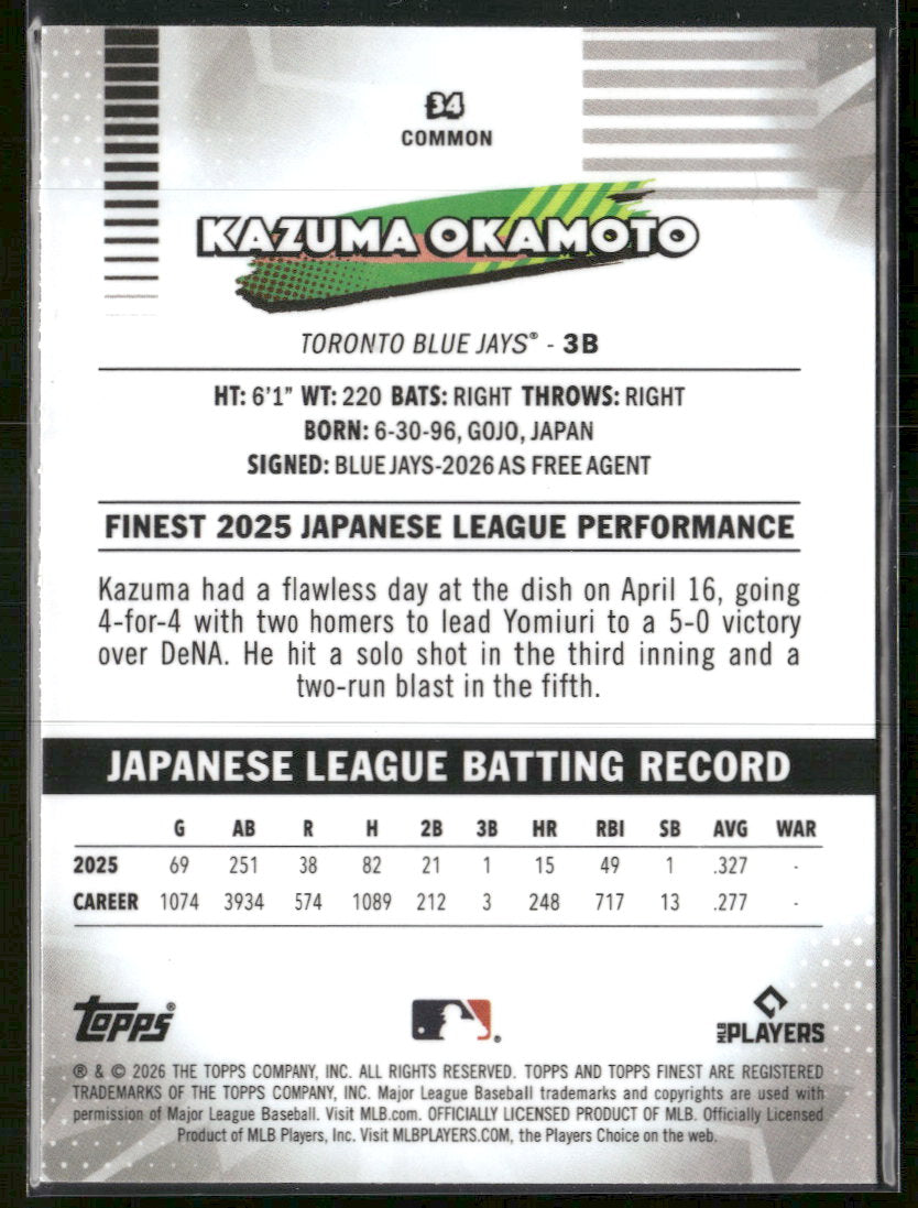 2026 Finest Pink Mini-Diamond Refractors Kazuma Okamoto RC #/250 #34