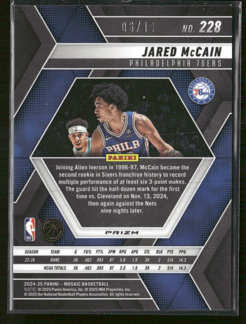 2024-25 Panini Mosaic Green Fluorescent Mosaic Jared McCain RC #/10 #228