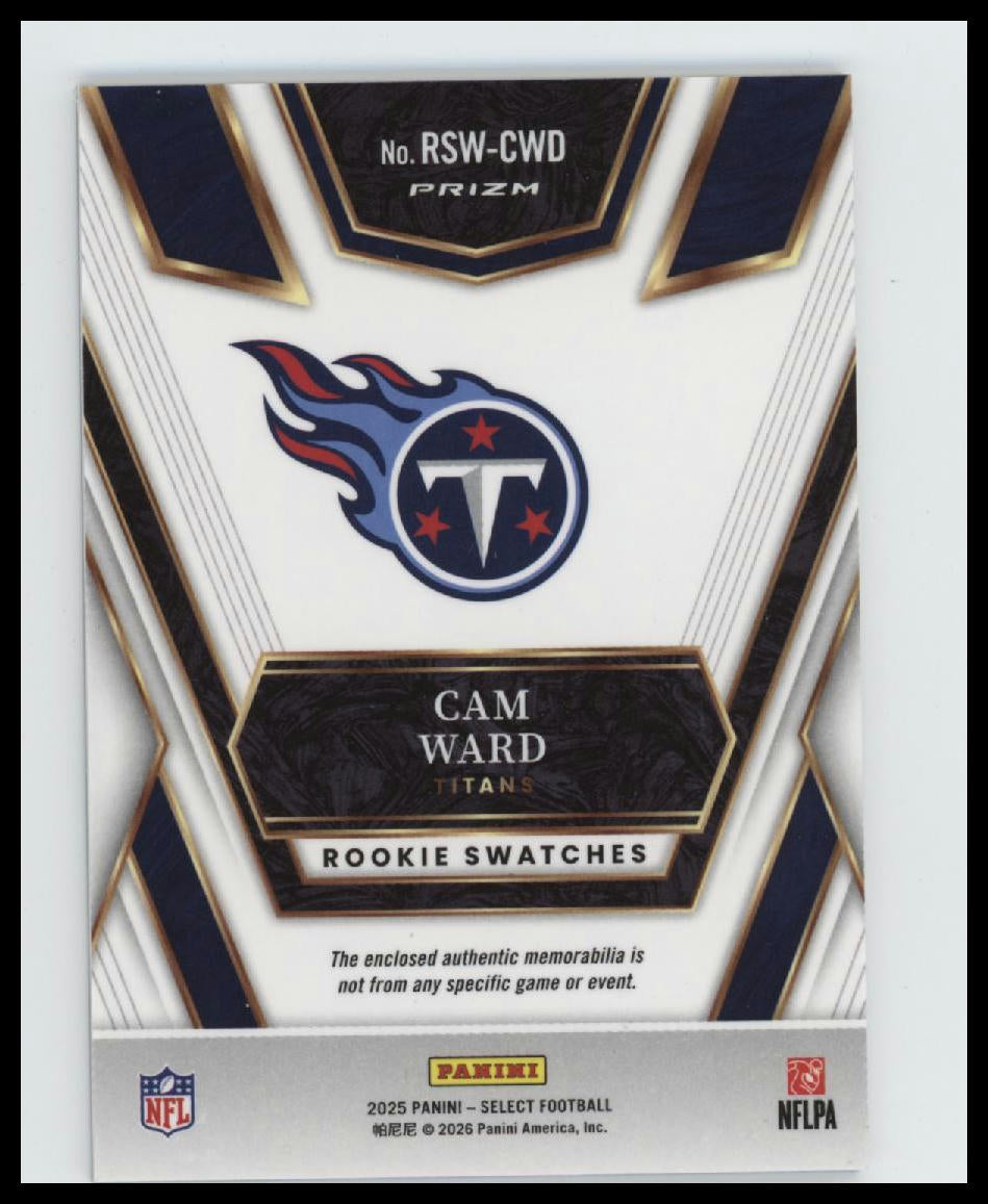 2025 Panini Select Rookie Swatches Blue Prizm Cam Ward #RSW-CWD
