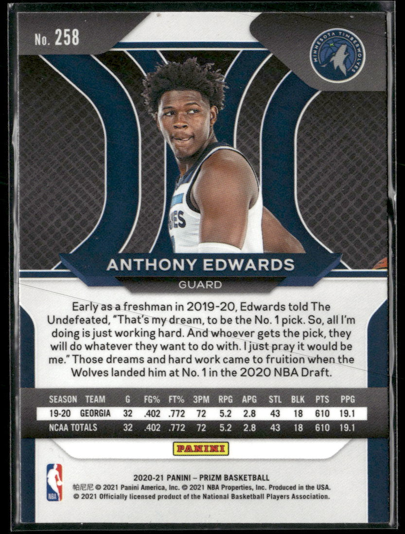 2020-21 Panini Prizm Anthony Edwards RC #258