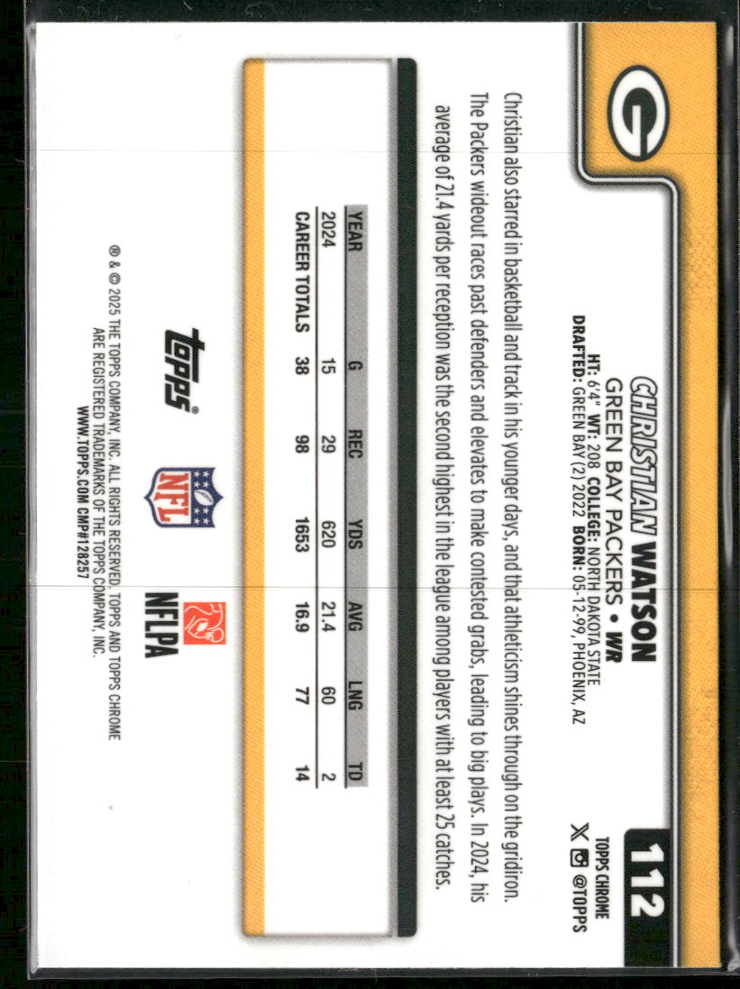2025 Topps Chrome Aqua Refractor Christian Watson #/199 #112