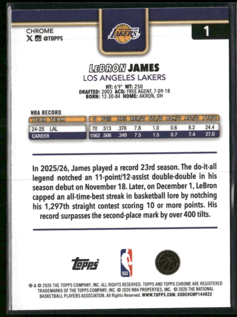 2025-26 Topps Chrome Update X-Fractor LeBron James #1