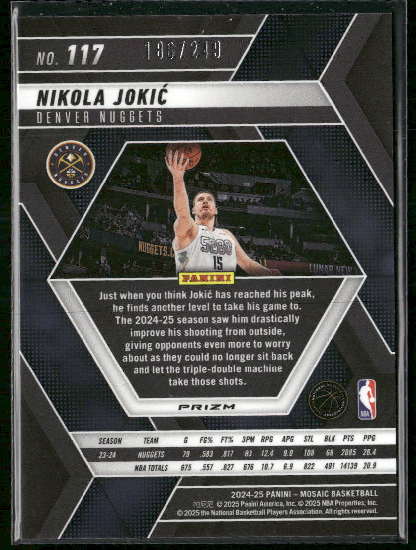 2024-25 Panini Mosaic Purple Fluorescent Mosaic Nikola Jokic #/249 #117