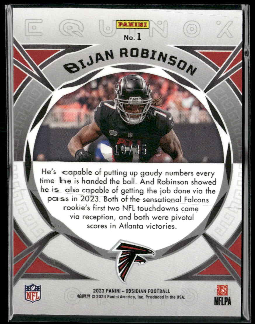 2023 Panini Obsidian Equinox Electric Etch Green Bijan Robinson #/35 #1