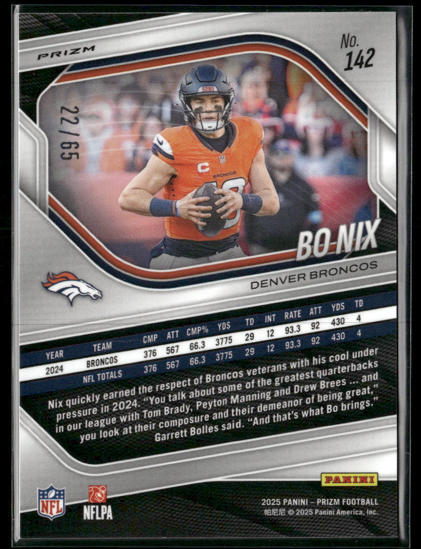 2025 Panini Prizm Orange Wave Bo Nix #/65 #142