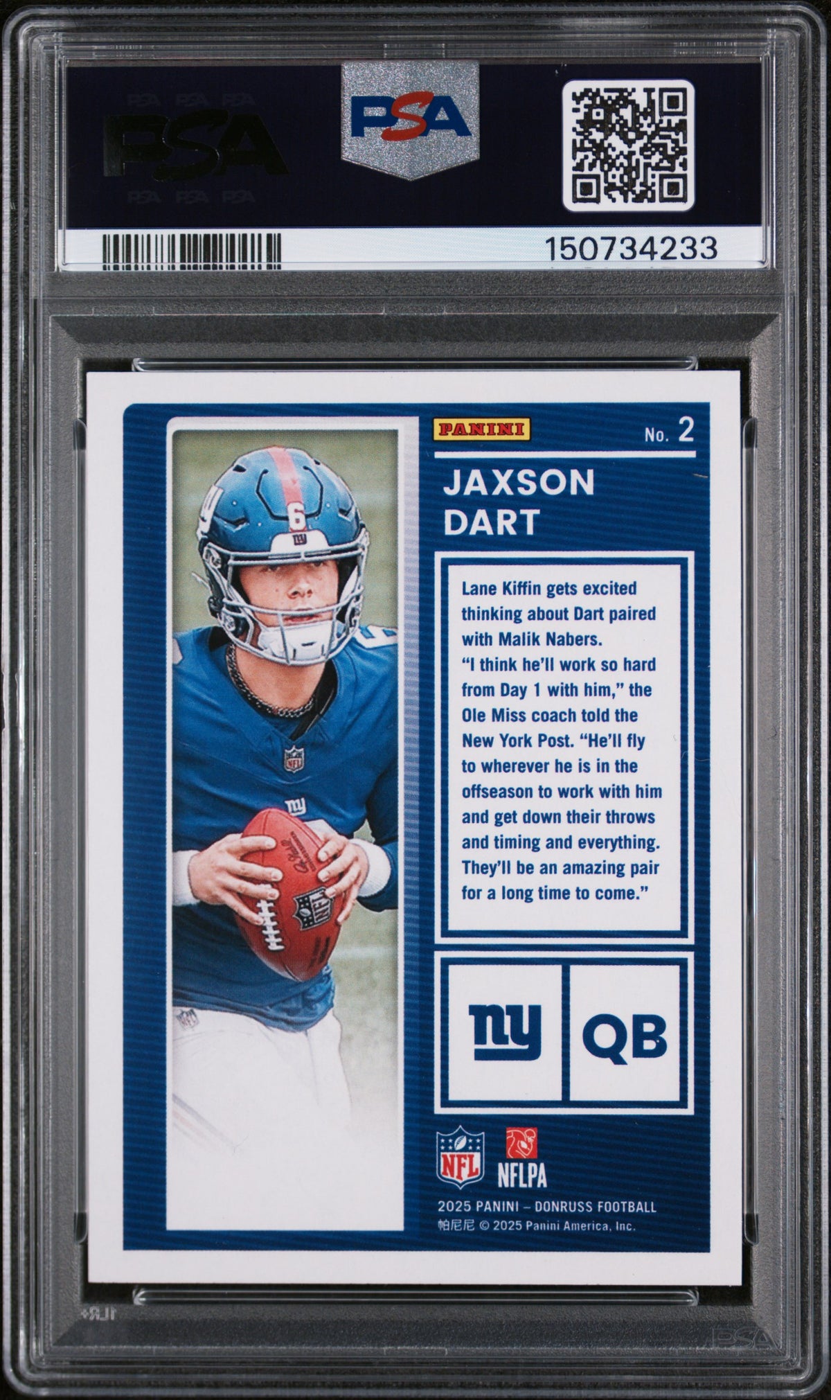 2025 Panini Donruss The Rookies Jaxson Dart 9 PSA #2