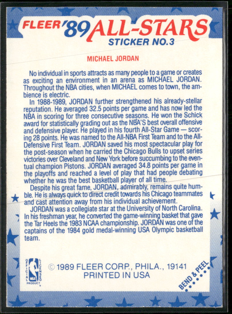 1989-90 Fleer Stickers Michael Jordan #3