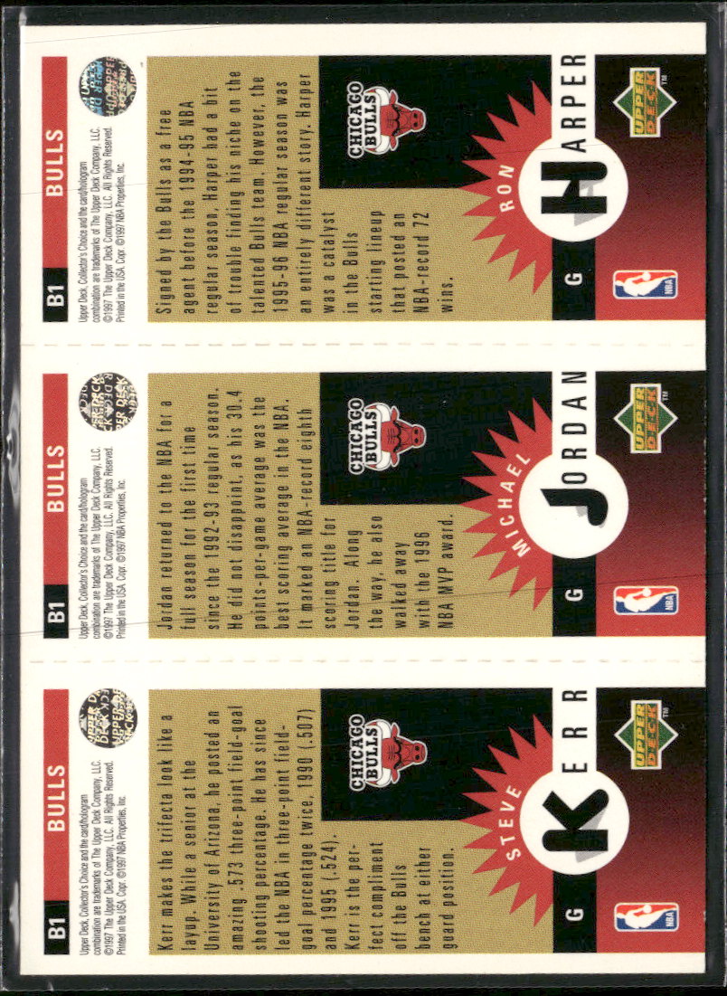 1996-97 Collector's Choice Chicago Bulls Ron Harper / Michael Jordan / Steve Kerr Mini-Cards Gold #B1
