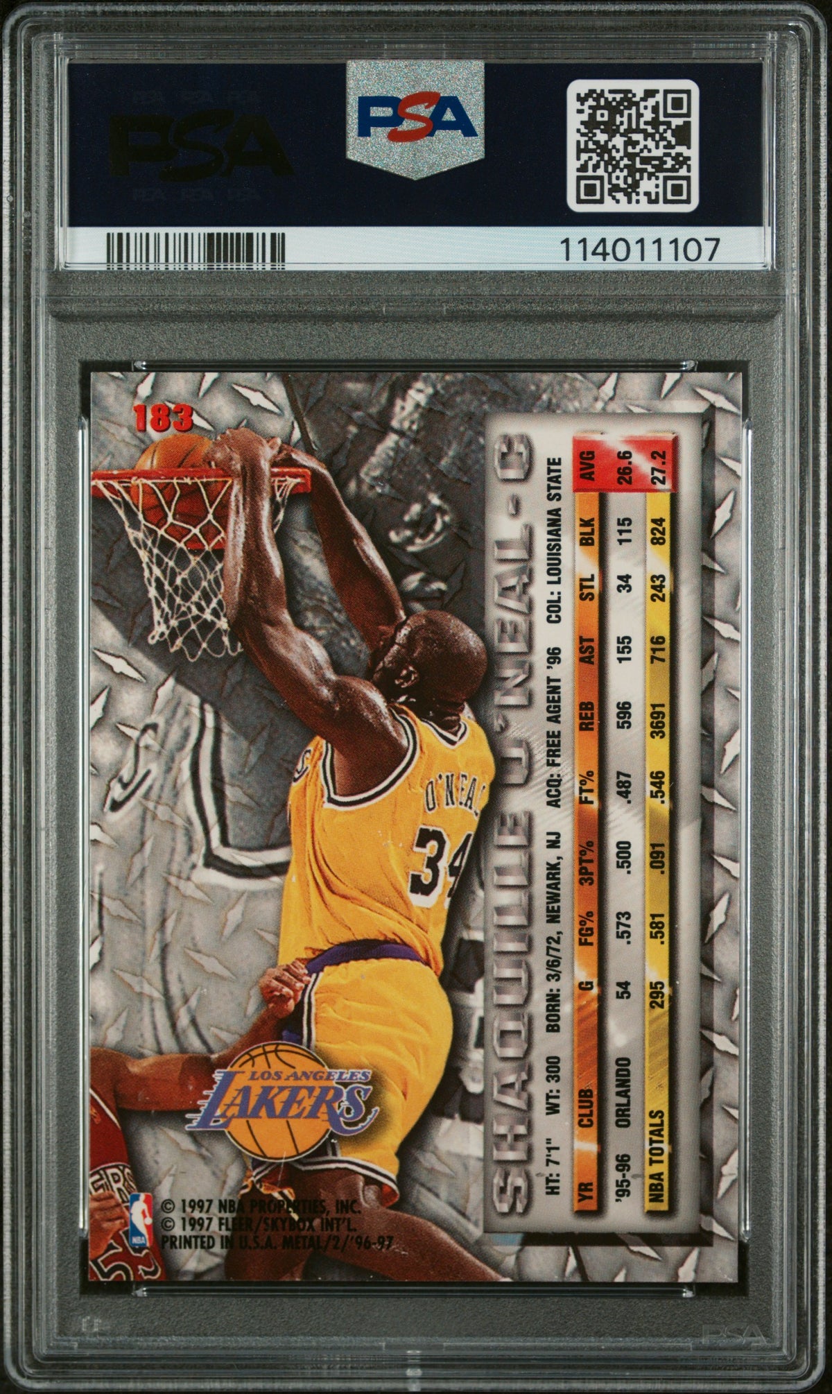 1996 Metal Shaquille O'Neal 8 PSA #183