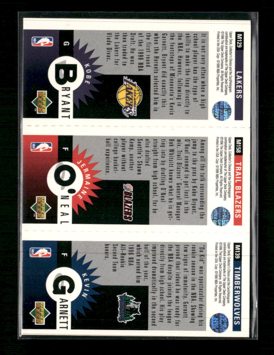 1996-97 Collector's Choice Mini-Cards Panels Kevin Garnett / Jermaine O'Neal / Kobe Bryant #M139/M158/M129