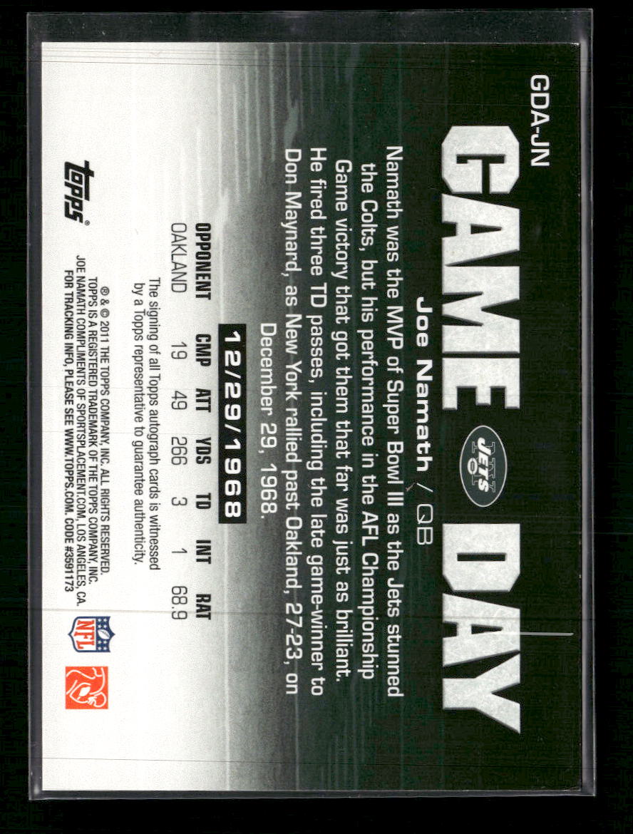 2011 Topps Game Day Auto Joe Namath #GD-JN
