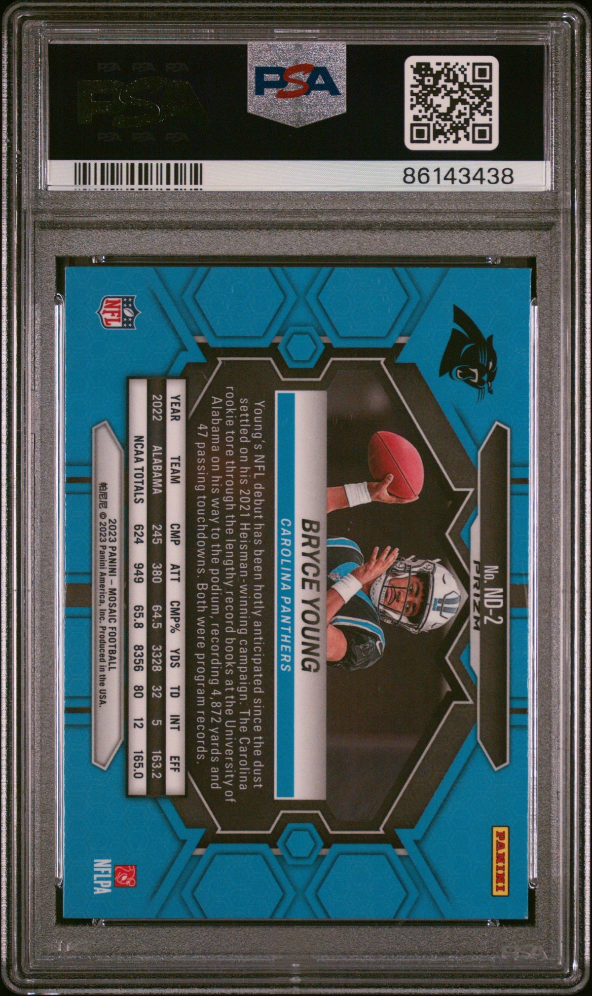 2023 Panini Mosaic Nfl Debut Nfl Debut-Reactive Yellow Bryce Young 9 PSA #ND2
