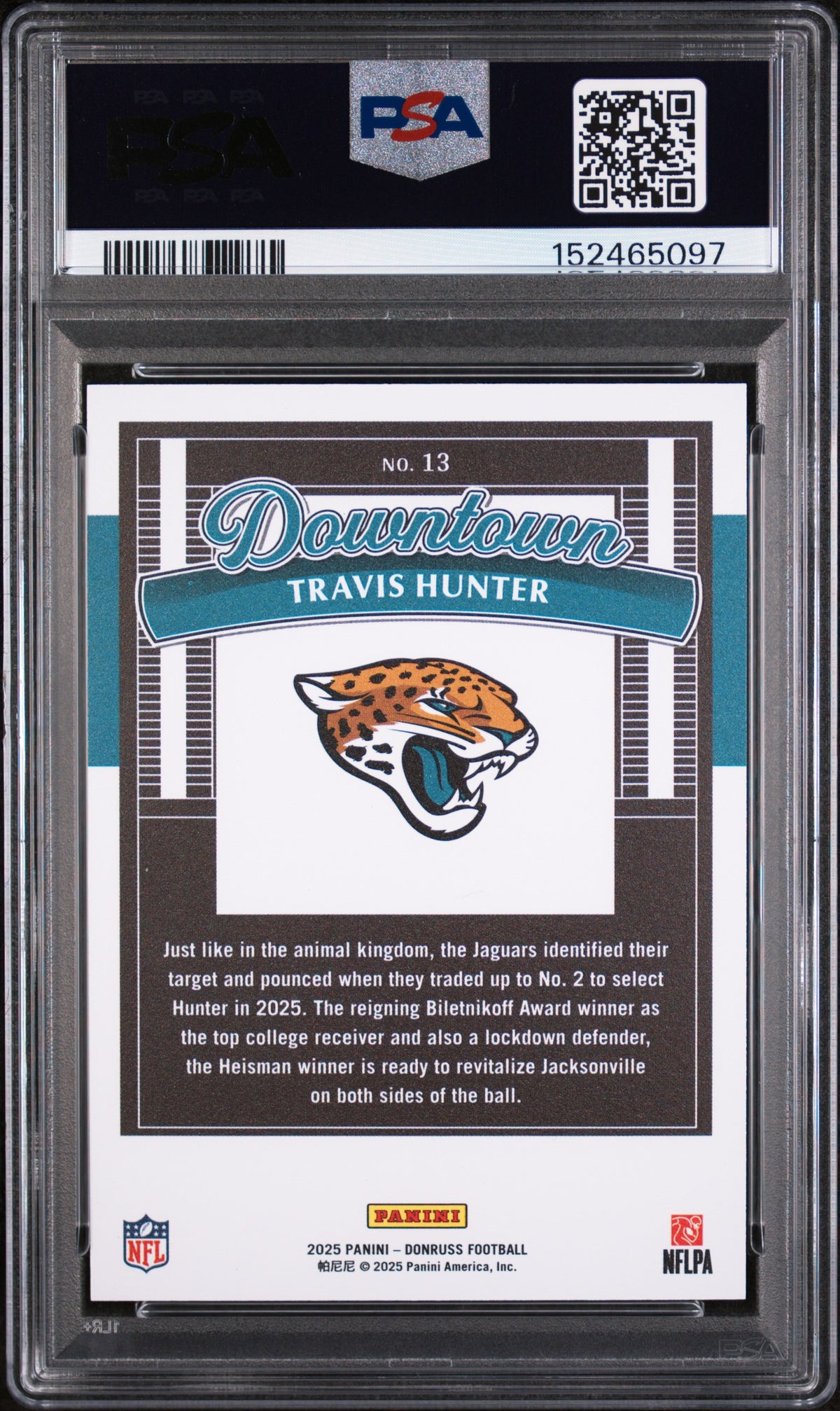 2025 Panini Donruss Downtown Travis Hunter 8 PSA #13