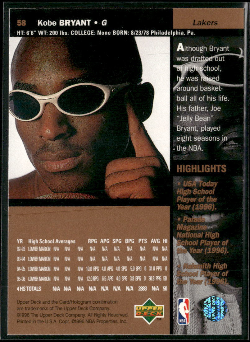 1996-97 Upper Deck Kobe Bryant RC #58