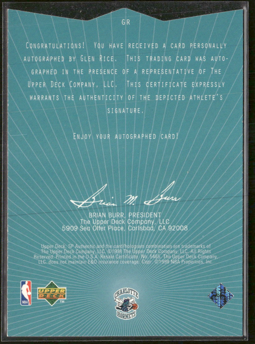 1997-98 SP Authentic Sign of the Times Glen Rice AU #GR