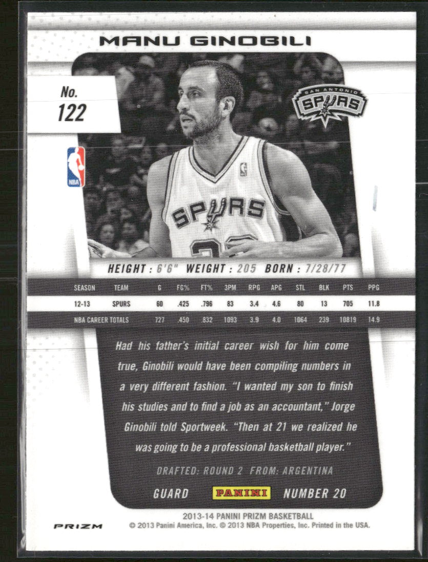 2013-14 Panini Prizm Prizm Red White and Blue Mosaic Manu Ginobili #122