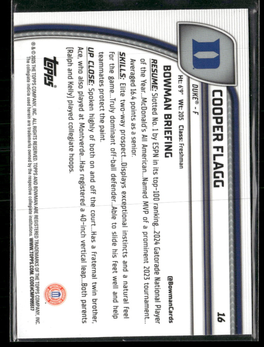 2024-25 Bowman University Chrome Green Shimmer Refractor Cooper Flagg #16