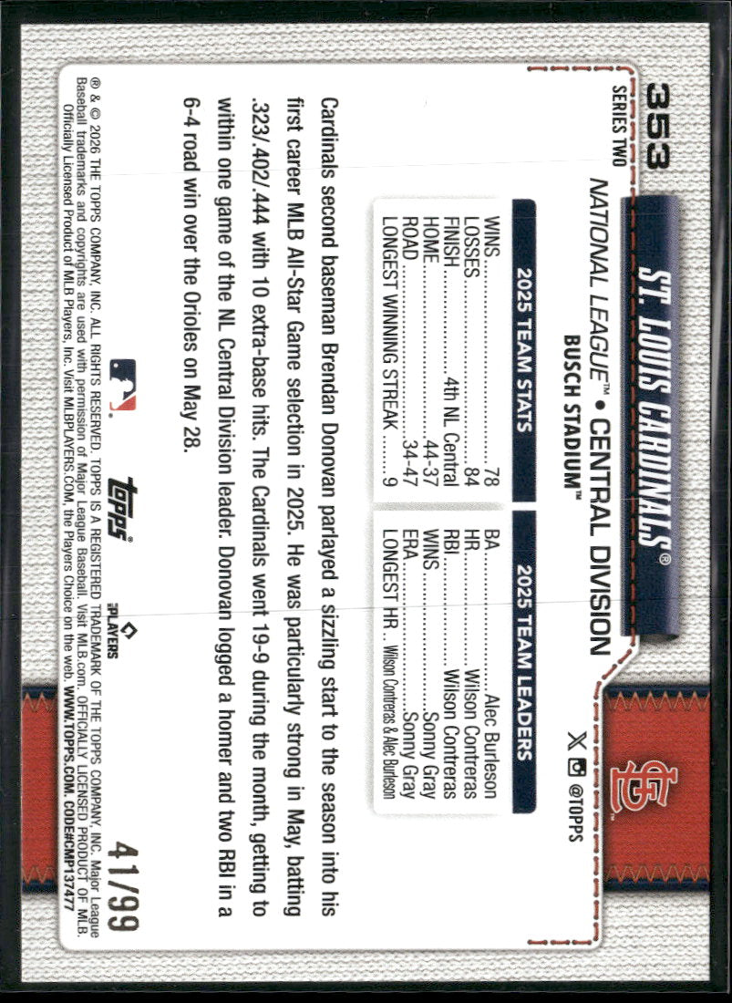2026 Topps Green Diamante Foil St. Louis Cardinals #/99 #353