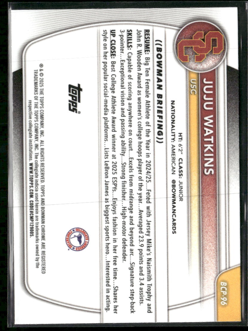 2025-26 Bowman Chrome Prospects Lava Refractor Juju Watkins #/399 #BCP-96