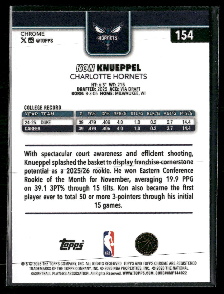 2025-26 Topps Chrome Update X-Fractor Kon Knueppel RC #154
