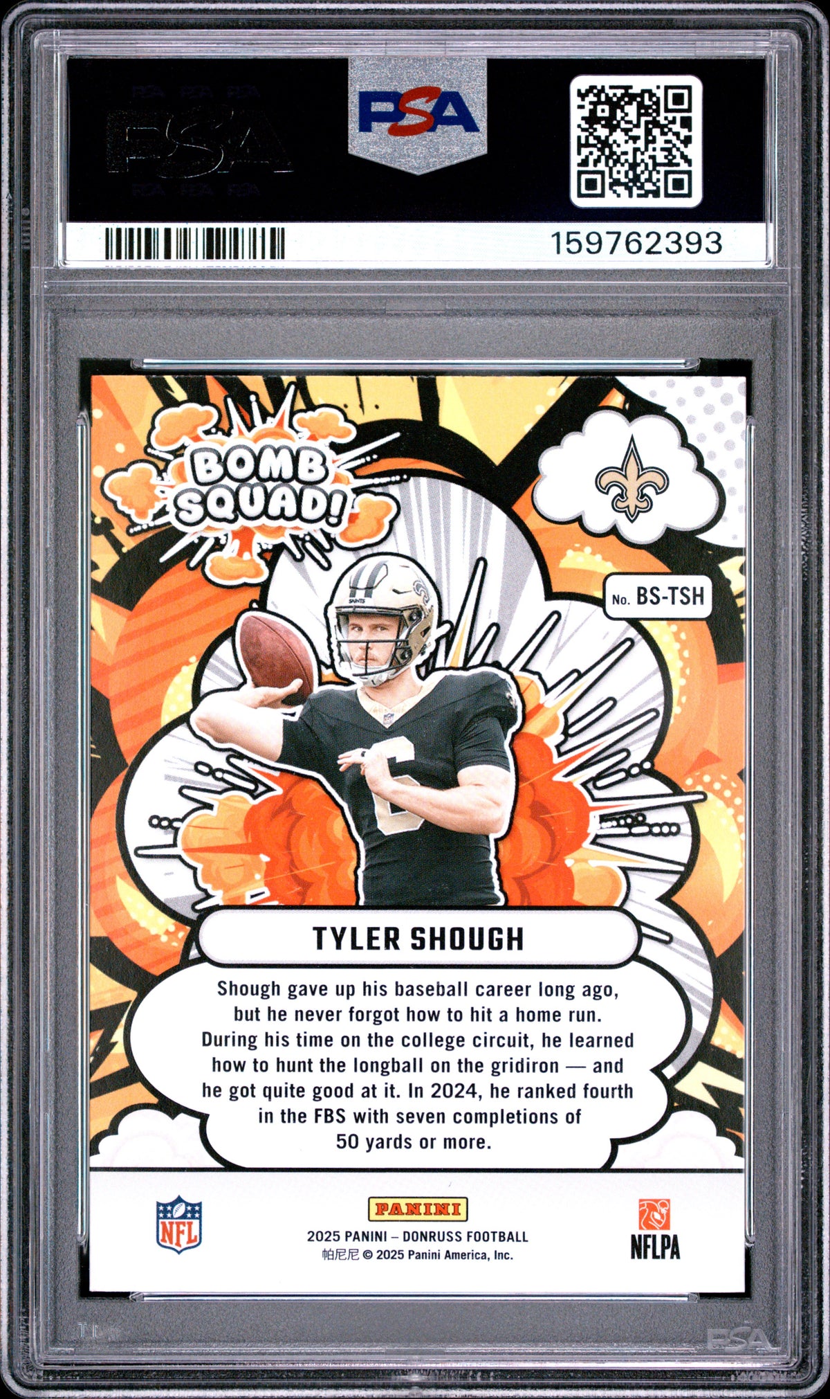2025 Panini Donruss Bomb Squad Tyler Shough 10 PSA #BS-TSH