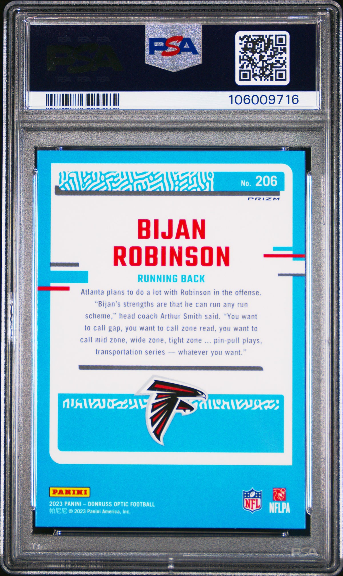 2023 Panini Donruss Optic Green Velocity Bijan Robinson 10 PSA #206