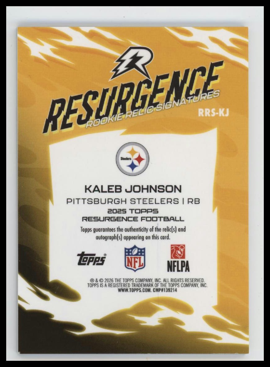 2025 Topps Resurgence Rookie Relic Auto Gold Power Wave Kaleb Johnson AU #RRS-KJ