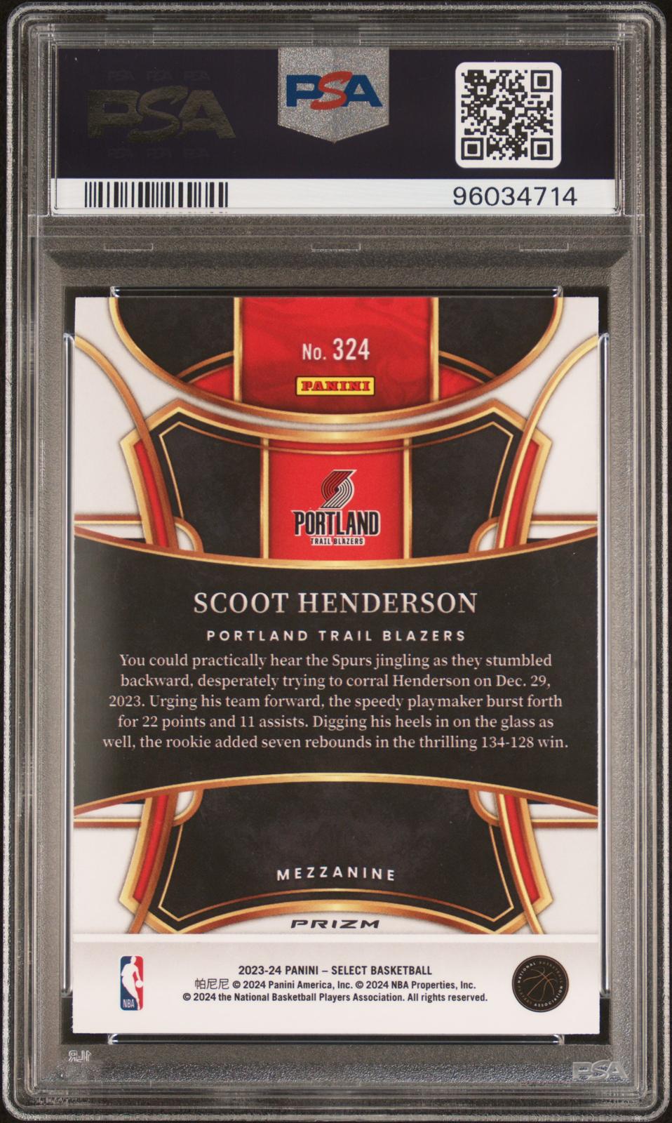 2023 Panini Select Tectonic Scoot Henderson 10 PSA #324